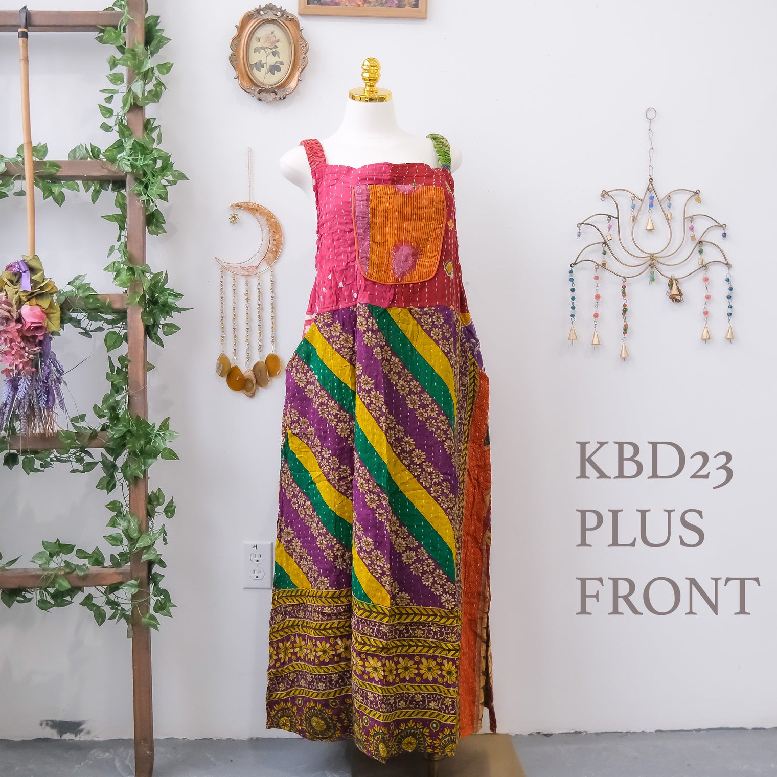 Kantha One of a Kind Plus Size  Bib Dress