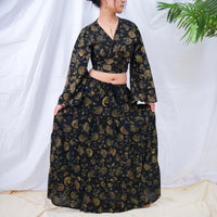 Flowy Tiered Mushroom Celestial Skirt with Bell Sleeve Wrap Top