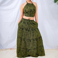 Flowy Tiered Mushroom Celestial Cotton Skirt with Halter Top