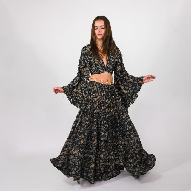 Wanderer Aviary Flowy Skirt and Ruffle Sleeve Top