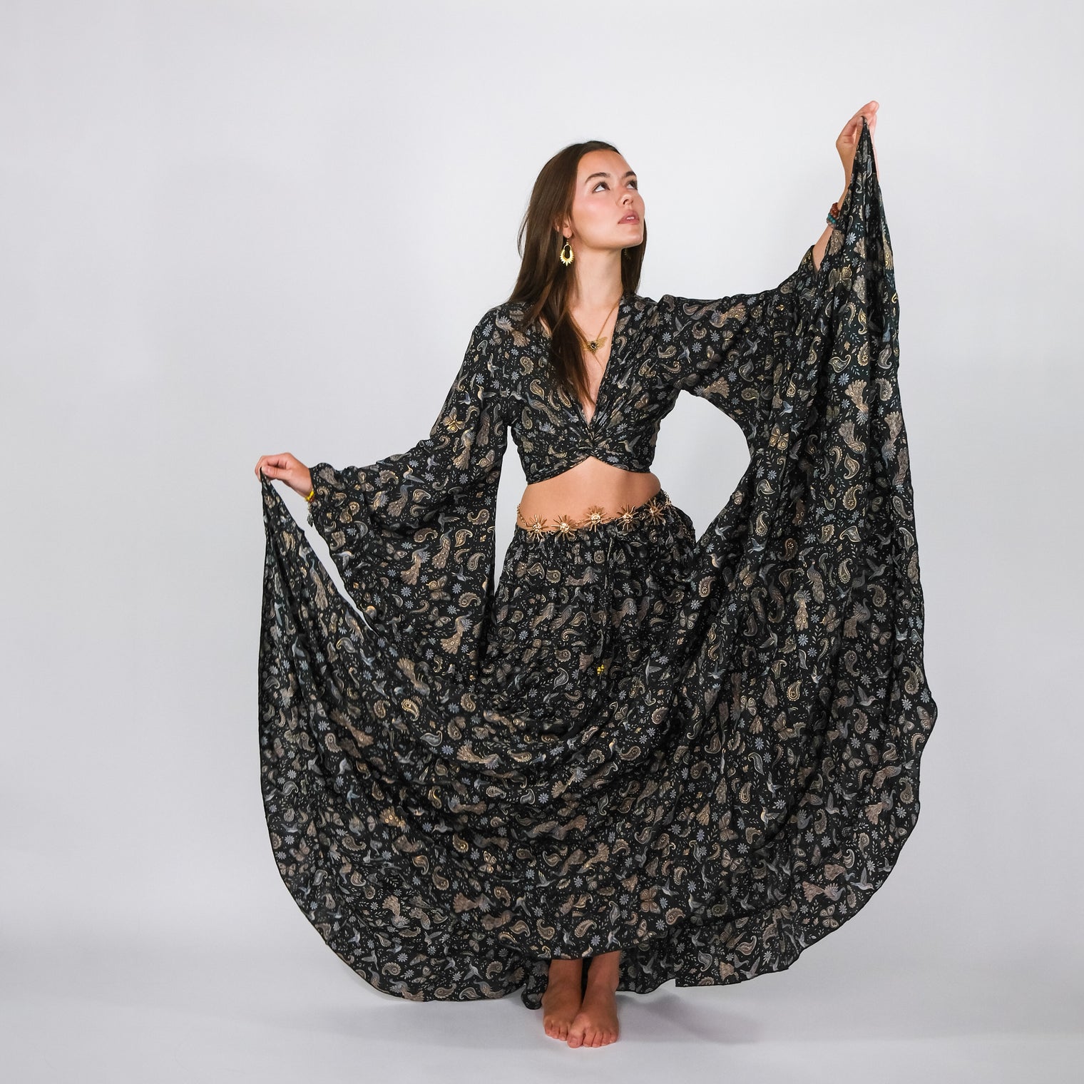 Wanderer Aviary Flowy Skirt and Ruffle Sleeve Top