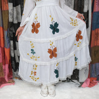 Hand Painted Butterfly Tiered Maxi Dress with Bell Sleeves