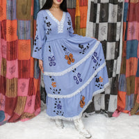 Hand Painted Butterfly Tiered Maxi Dress with Bell Sleeves