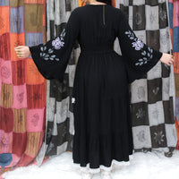 Hand Painted Butterfly Tiered Maxi Dress with Bell Sleeves