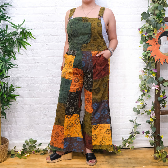 Patchwork Gothic Bib Wide Leg Jumpsuit