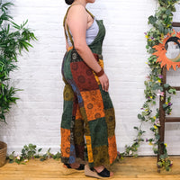 Patchwork Gothic Bib Wide Leg Jumpsuit