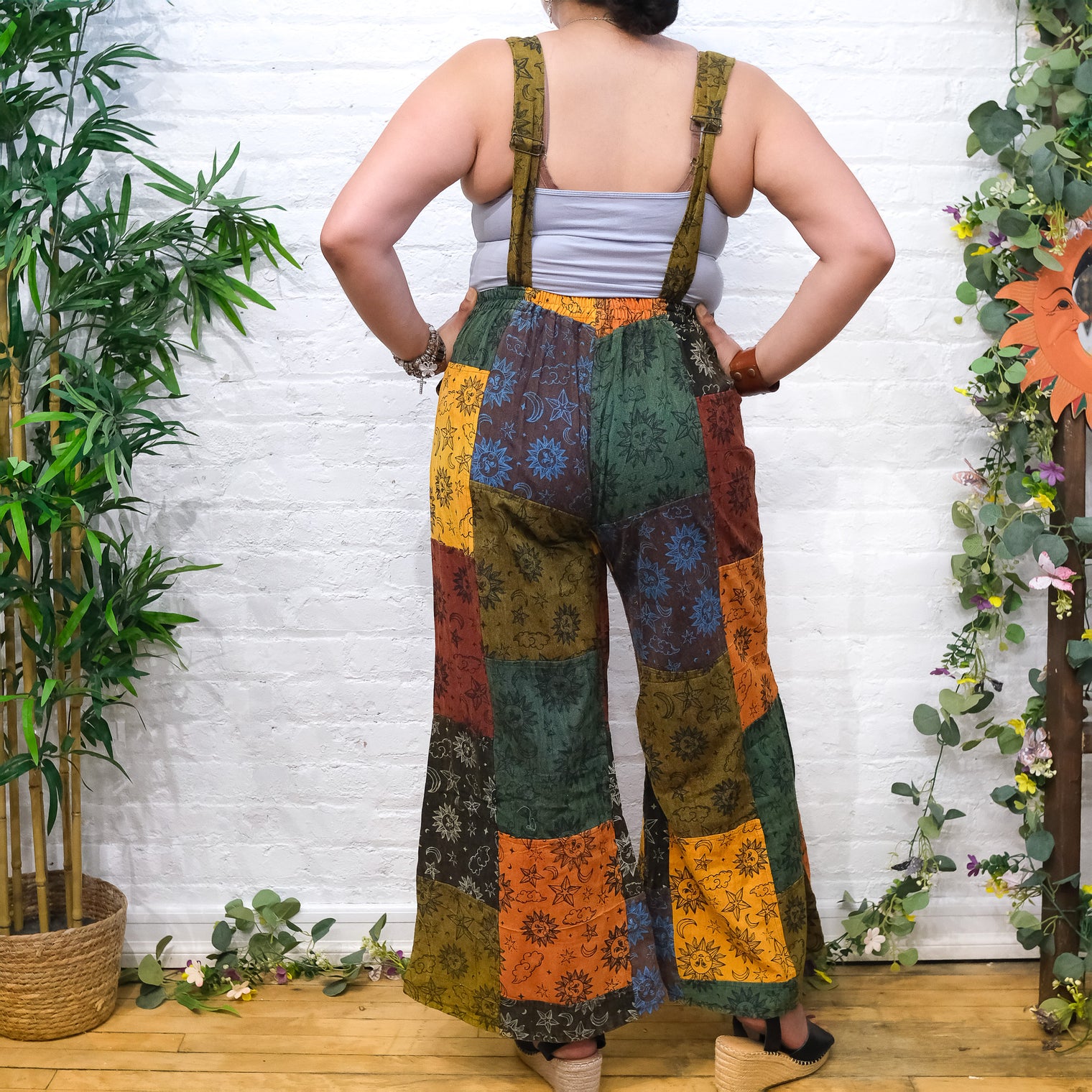 Patchwork Gothic Bib Wide Leg Jumpsuit