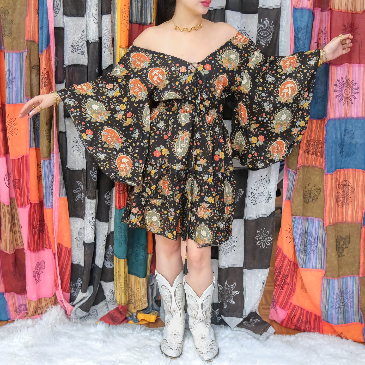 Whimsical Flare Sleeve Tiered Mini Dress with Smocked Waist