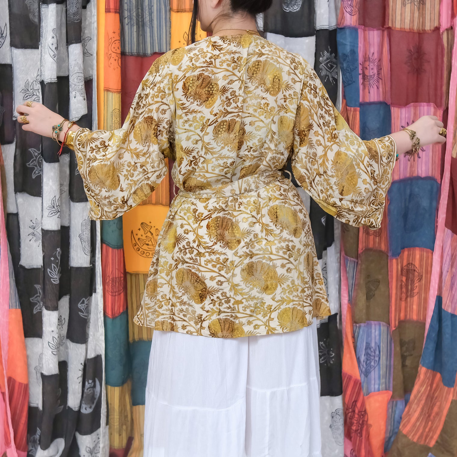 Recycled Boho Short Kimono with Pockets