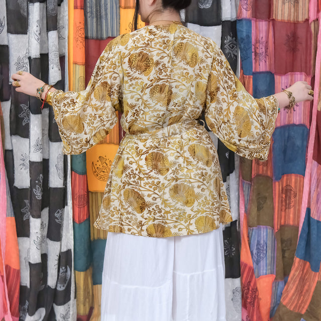 Recycled Boho Short Kimono with Pockets