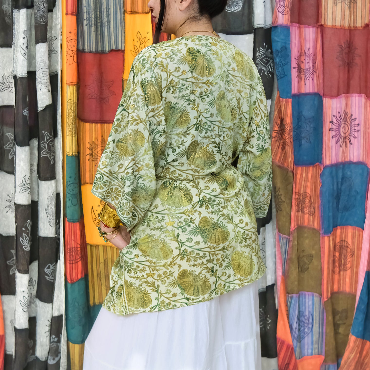 Recycled Boho Short Kimono with Pockets
