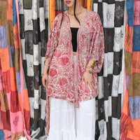 Recycled Boho Short Kimono with Pockets