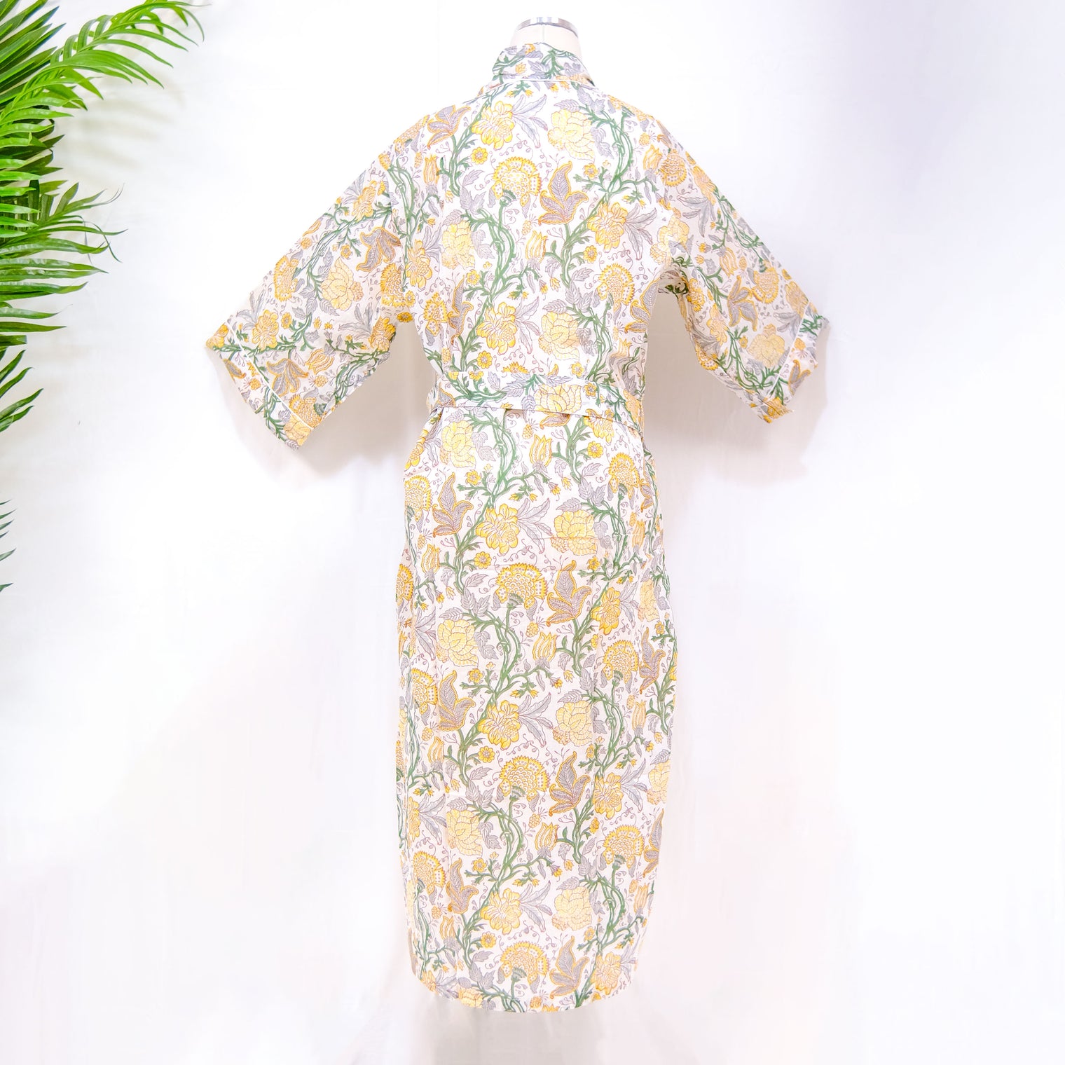 Long Cotton Kimono with Block Print