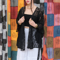 Sheer Celestial Lace Short Kimono with Pockets