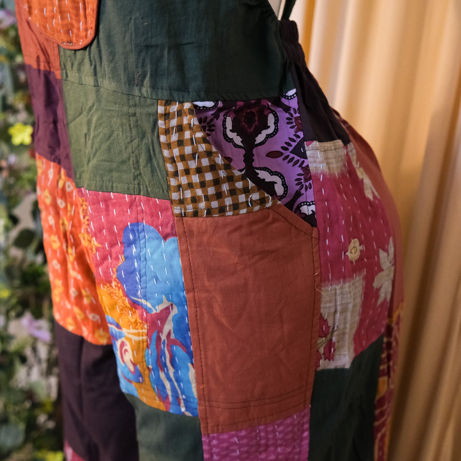 Kantha Patchwork Flowy Wide Leg Overalls