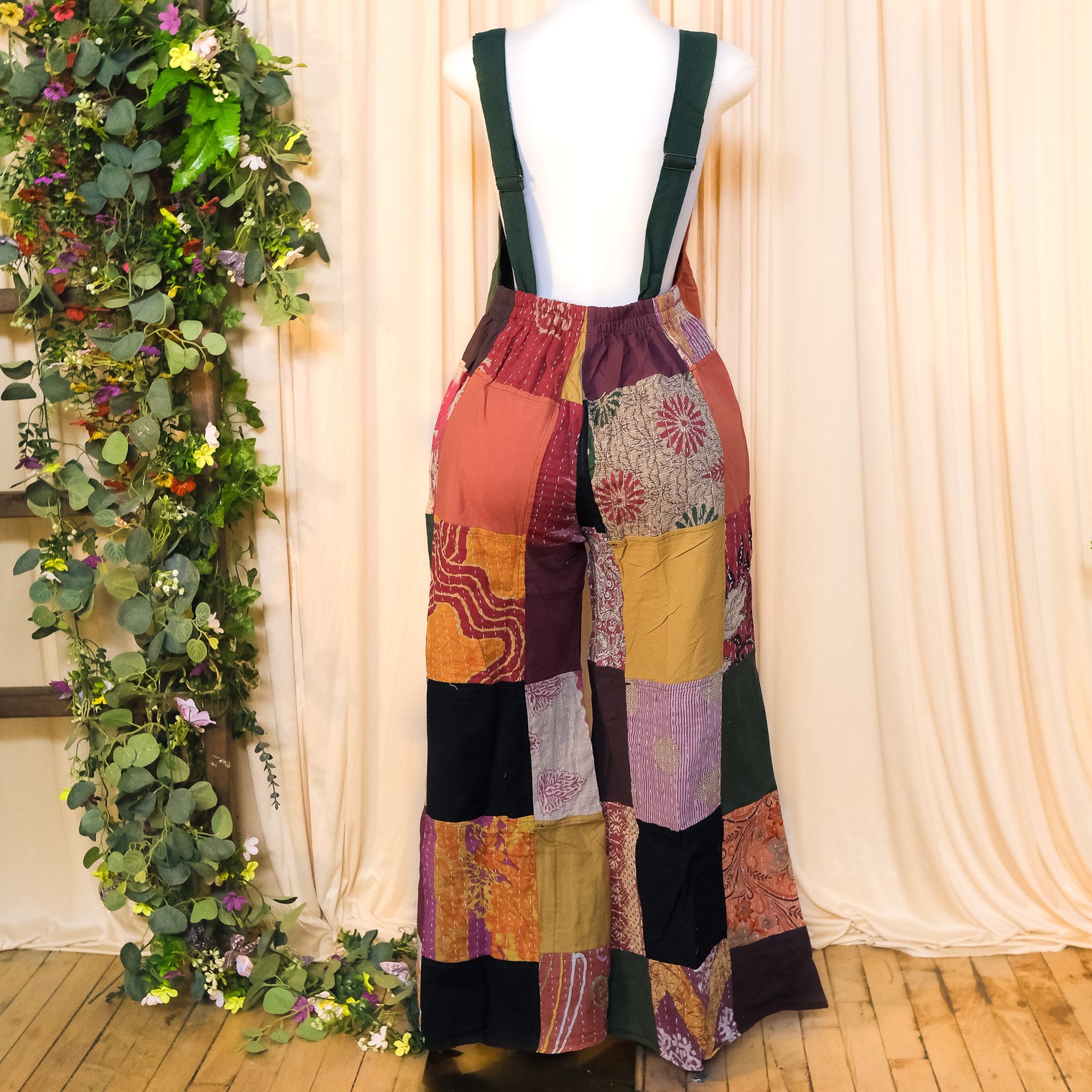 Kantha Patchwork Flowy Wide Leg Overalls