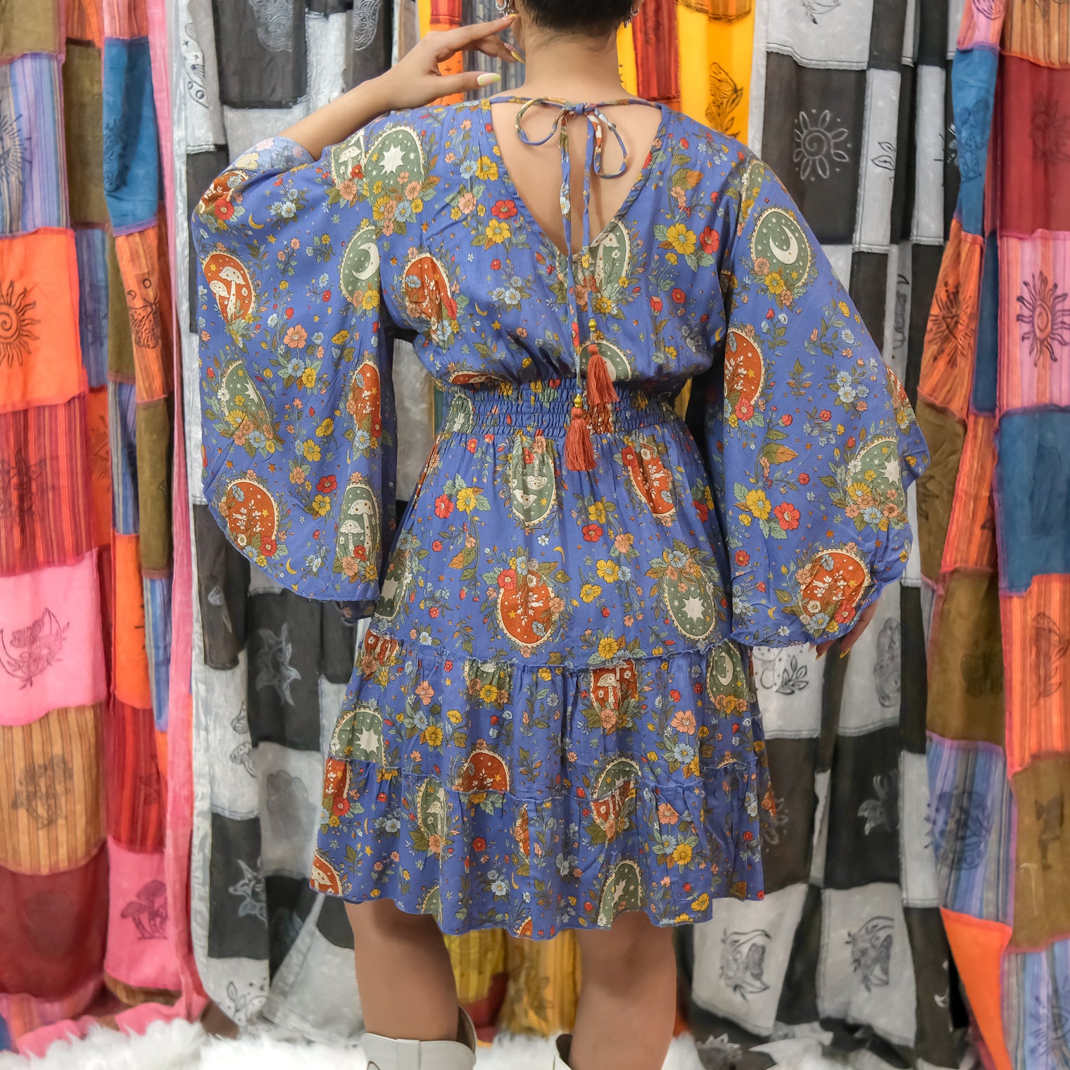 Whimsical Flare Sleeve Tiered Mini Dress with Smocked Waist