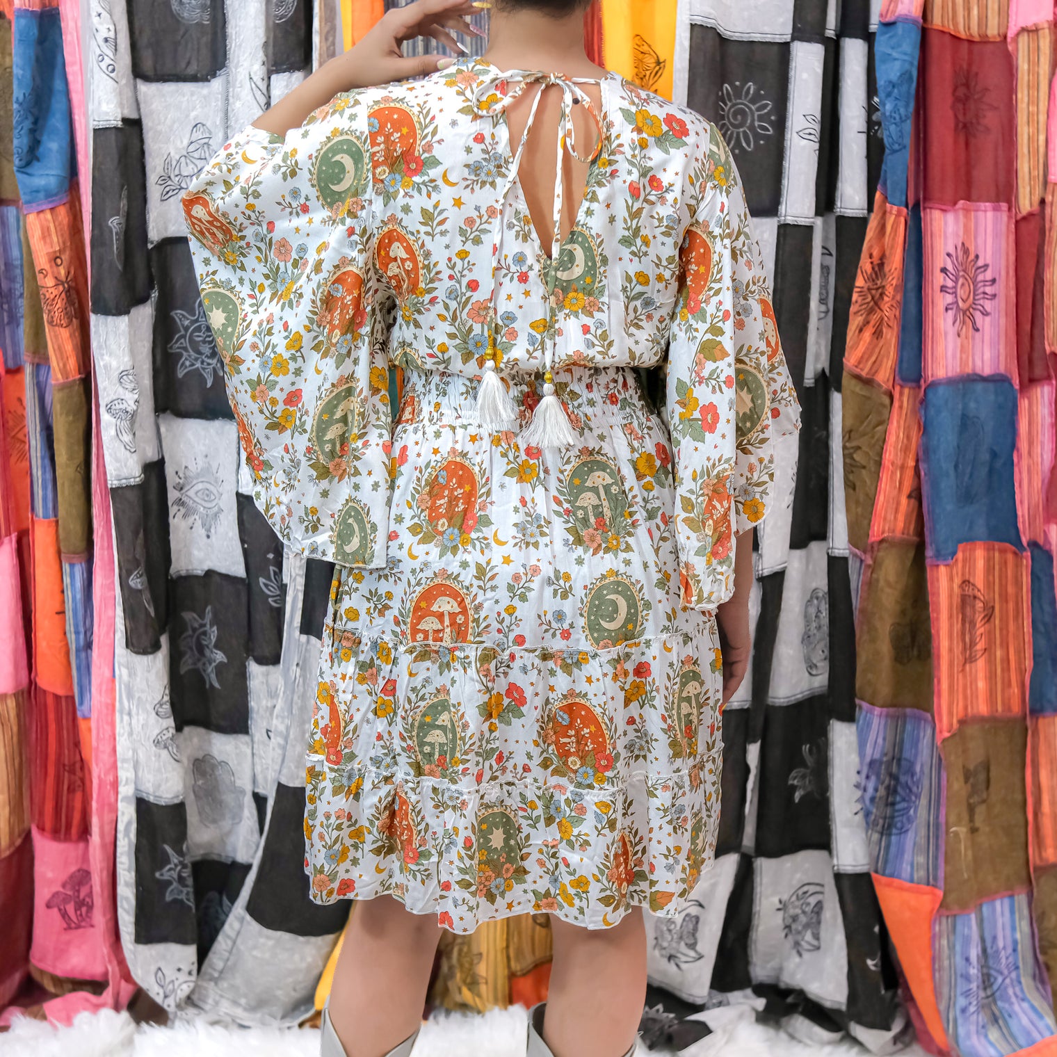 Whimsical Flare Sleeve Tiered Mini Dress with Smocked Waist