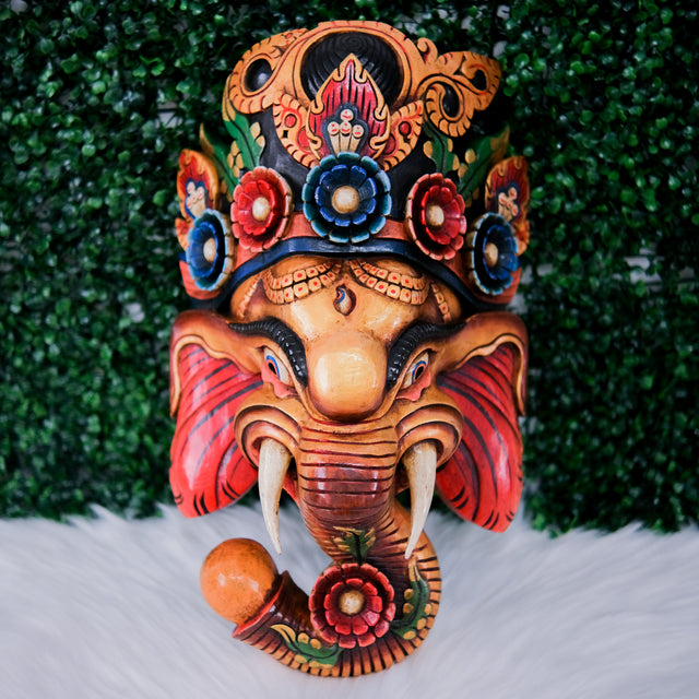 Hand Carved Large Wooden Ganesh Mask