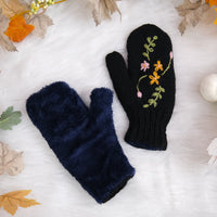 Hand Knit Woolen Embroidery Mitten with Fleece Lining