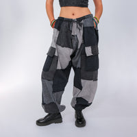 Patchwork Denim Look Earthy Baggy Pants