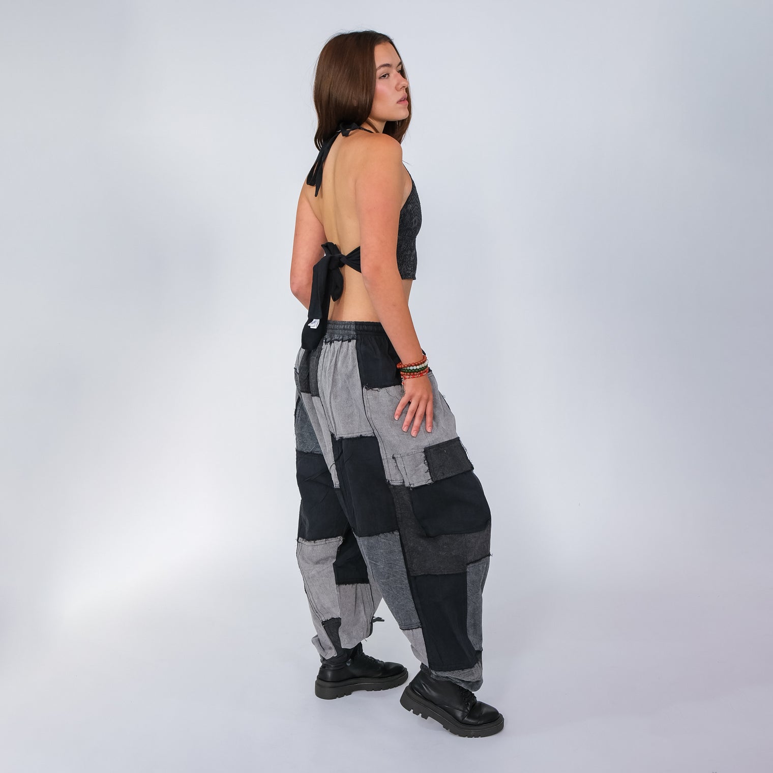 Patchwork Denim Look Earthy Baggy Pants