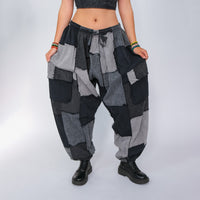 Patchwork Denim Look Earthy Baggy Pants