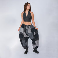 Patchwork earthy denim look pants