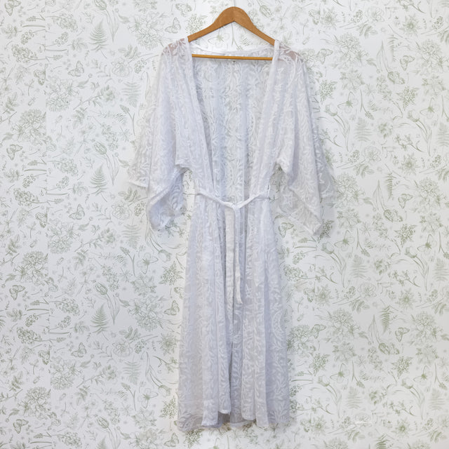 Celestial Sheer Lace Kimono with Pockets & Adjustable Tie