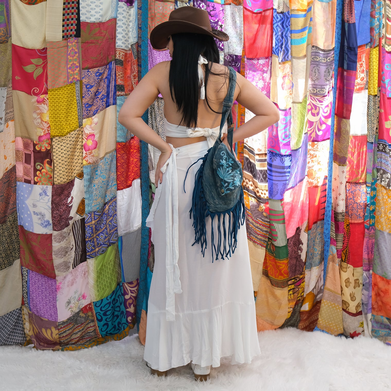 Boho Stonewashed Crossbody  Fringe Bag