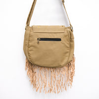 Cotton Moon & Feather Print Multi Pocket Festival Shoulder Bag with Fringe