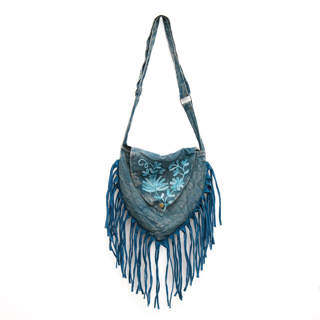 Boho Stonewashed Crossbody  Fringe Bag