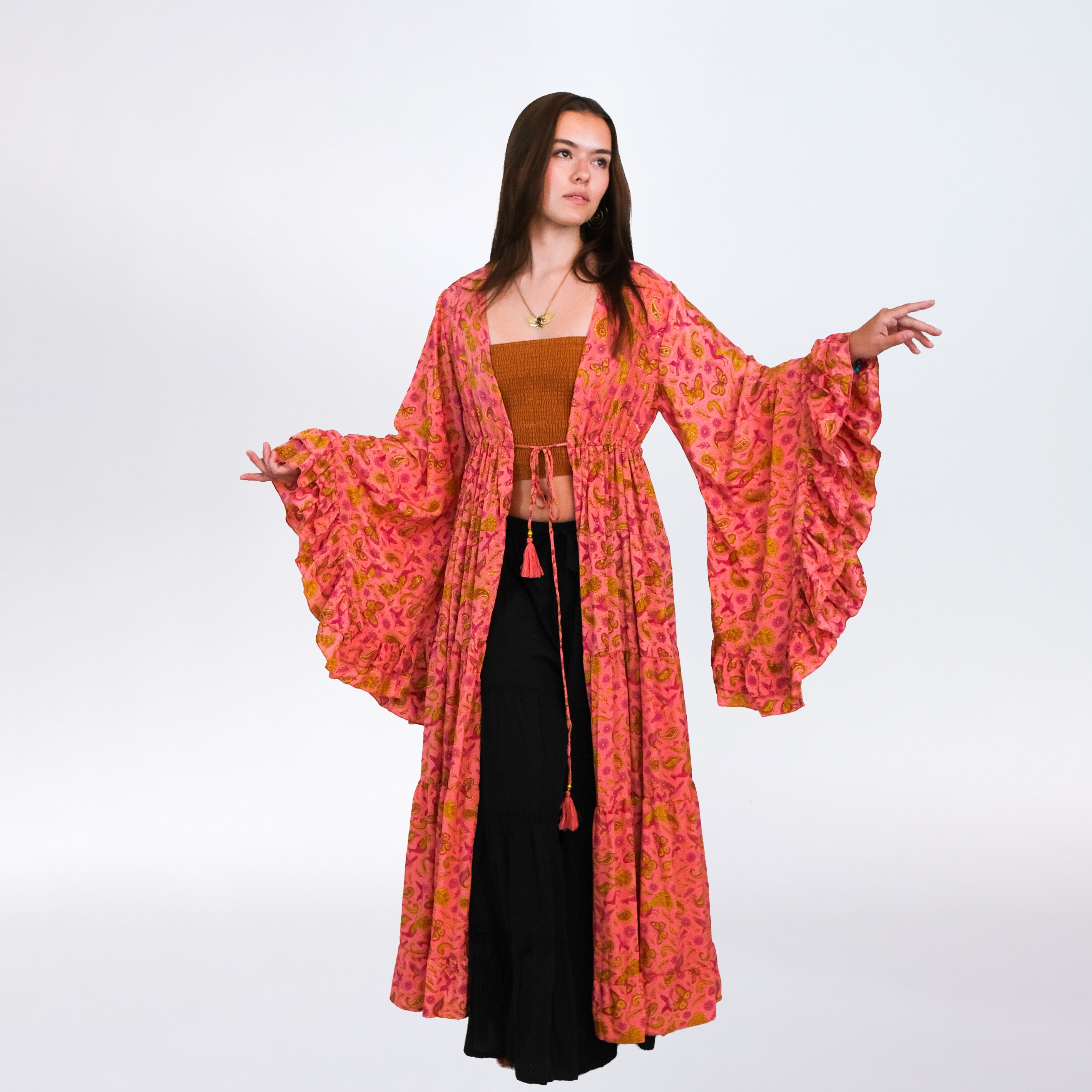 プリズムストーン MARS ビビットギンガムパーカ Boho Festival Duster Kimono-Earthy Boho Layering| Karma Nepal