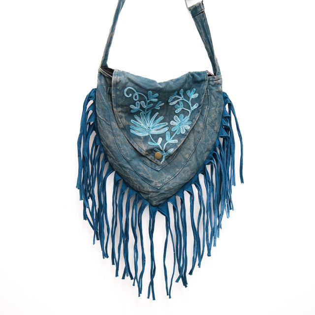 Boho Stonewashed Crossbody  Fringe Bag