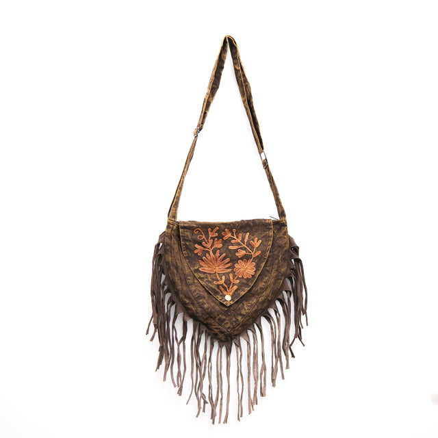 Boho Stonewashed Crossbody  Fringe Bag