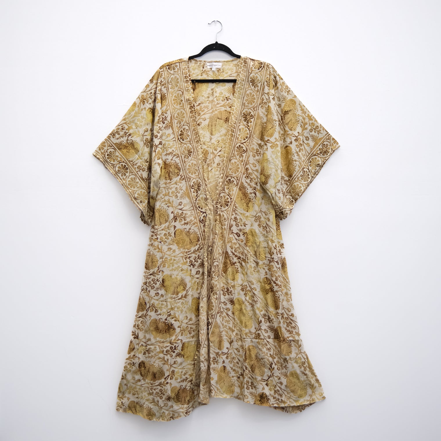 Silk Printed Long Kimono with Pockets Long Silk Robes for Women, Printed Paisley Kimono Robe, Kimono with Flexible Pockets, Silk Nightwear Green /