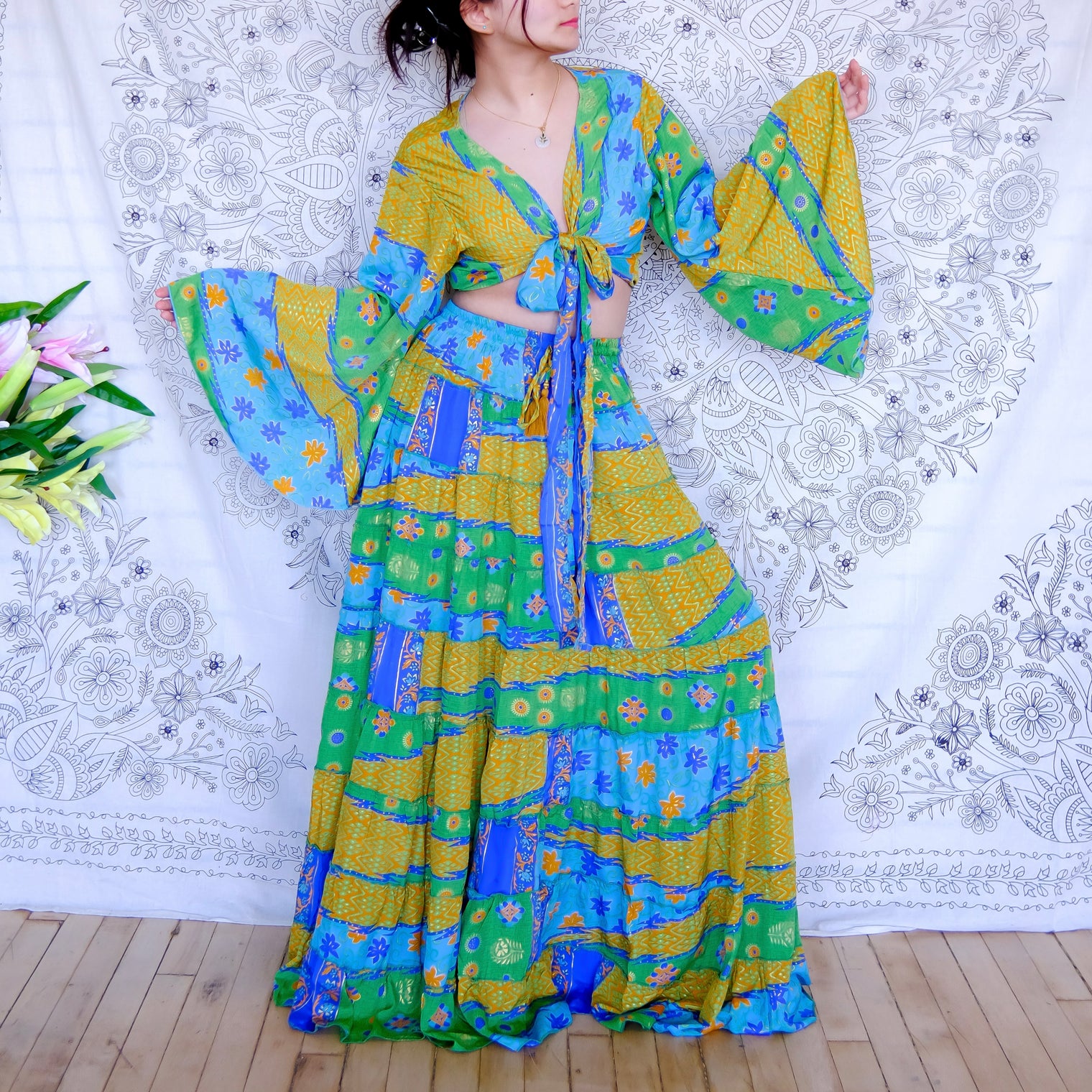 Ethereal Flowy Tiered Skirt with Flare Sleeve Top