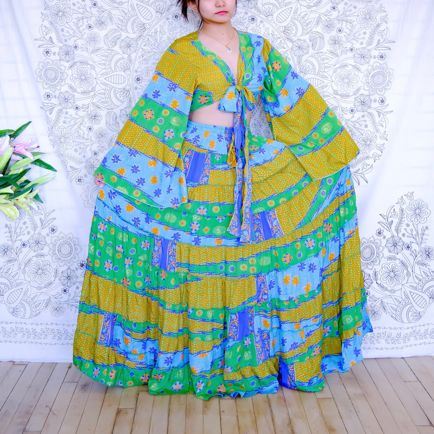 Ethereal Flowy Tiered Skirt with Flare Sleeve Top