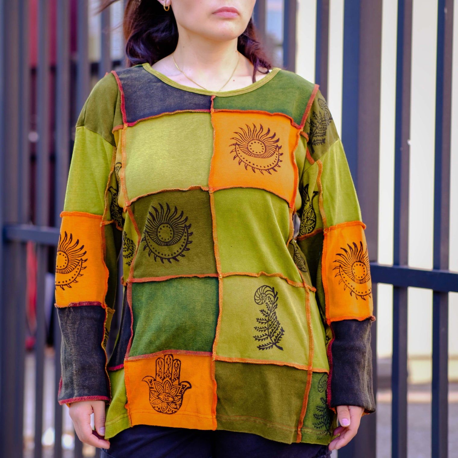 Patchwork Celestial Print Cotton Pull Over