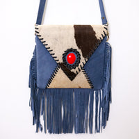 Blue Suede Western Fringe Crossbody Bag