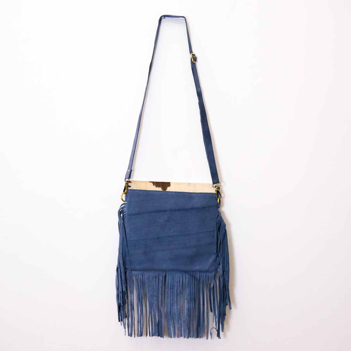 Blue Suede Western Fringe Crossbody Bag
