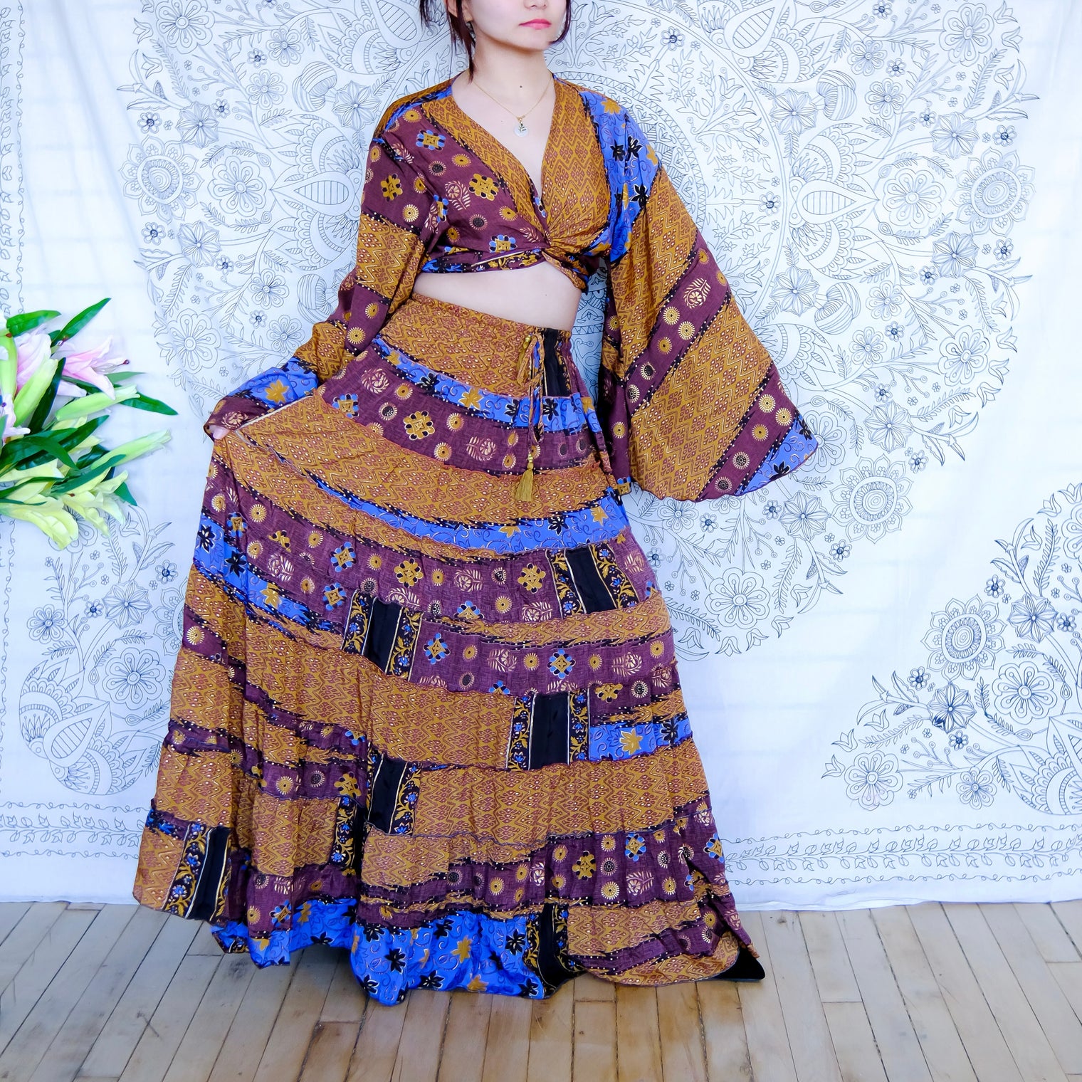 Ethereal Flowy Tiered Skirt with Flare Sleeve Top