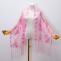 Floral Lace Sequin Shawl with Fringe