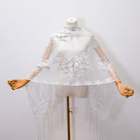 Floral Lace Sequin Shawl with Fringe