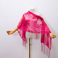 Floral Lace Sequin Shawl with Fringe