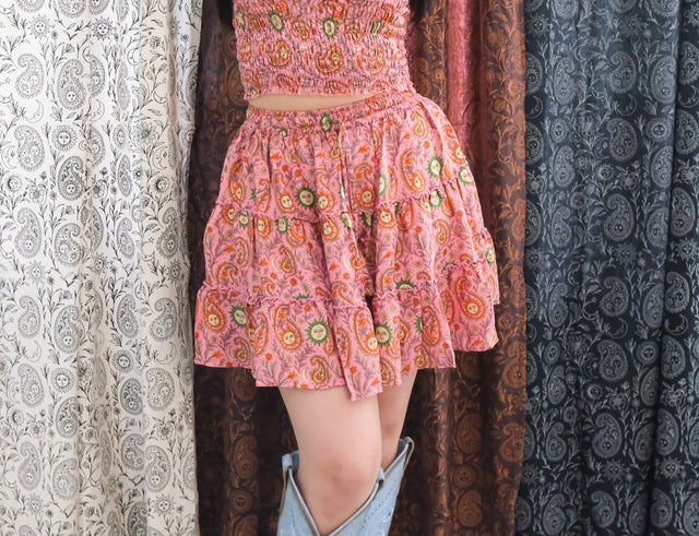 Boho Celestial Paisley Mini Skirt with Pockets