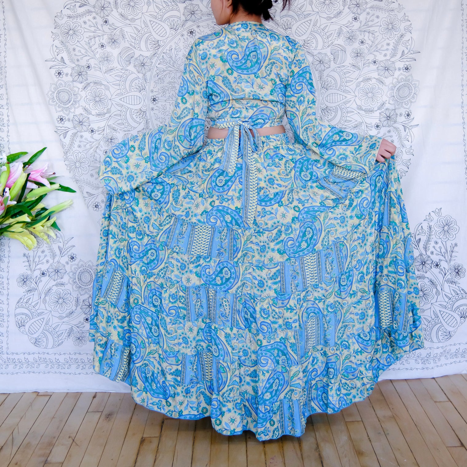 Breezy Paisley Flowy Tiered Skirt with Flare Sleeve