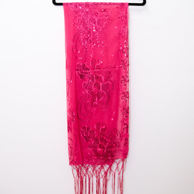 Floral Lace Sequin Shawl with Fringe