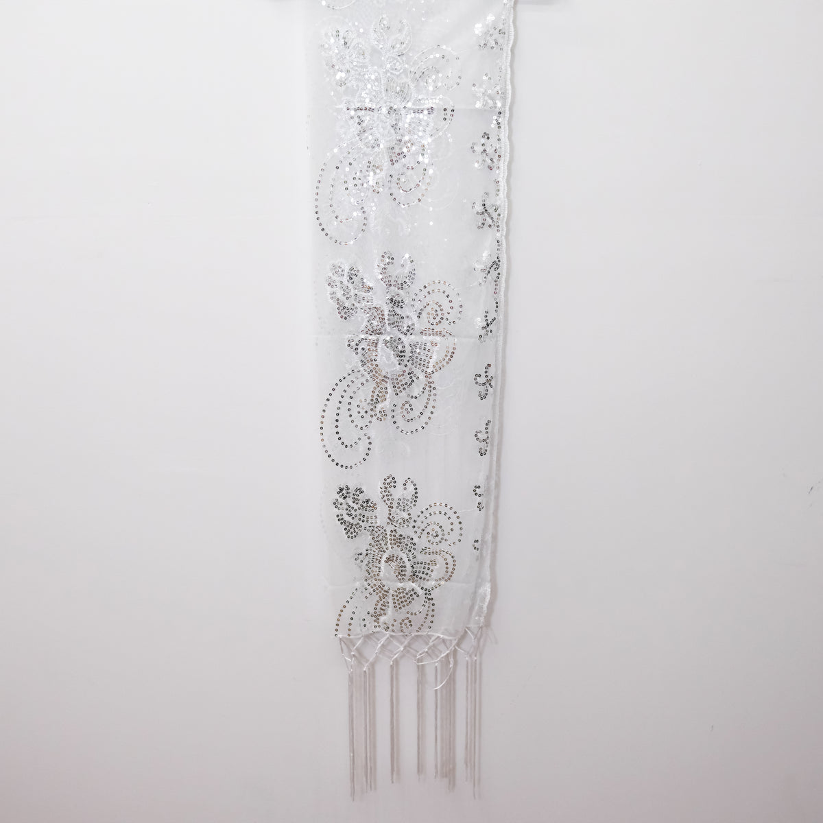 Floral Lace Sequin Shawl with Fringe