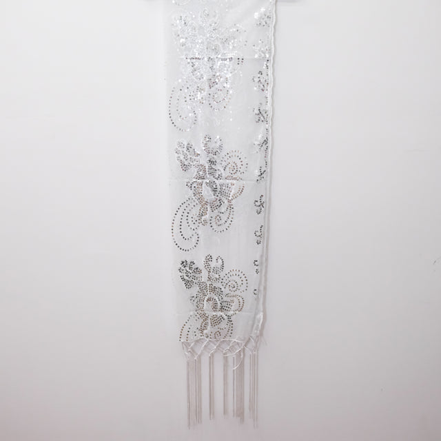 Floral Lace Sequin Shawl with Fringe